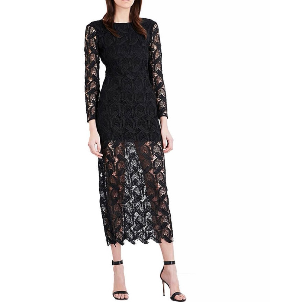 Maje Rosane Guipure Black Lace Maxi Open Back Evening Dress Size Medium NEW
